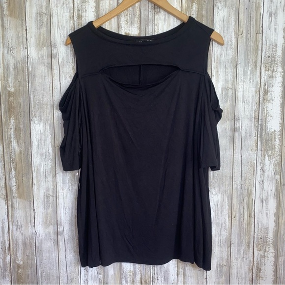 Lane Bryant Tops - Lane Bryant Black Open Shoulder Open Neck Blouse